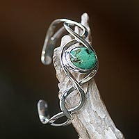Sterling silver cuff bracelet, 'DNA' - Sterling Silver and Reconstituted Turquoise Cuff Bracelet