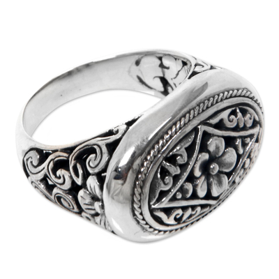 Ornate Sterling Silver Cocktail Ring with Floral Motif - Hibiscus Gate ...