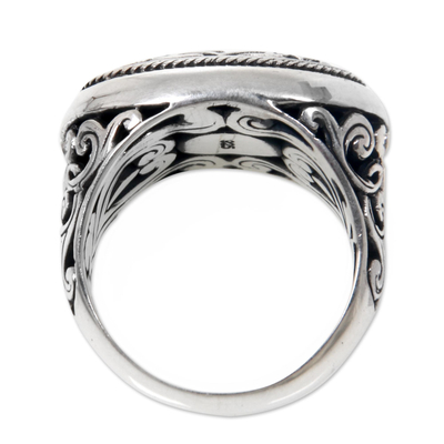 Sterling silver cocktail ring, 'Hibiscus Gate' - Ornate Sterling Silver Cocktail Ring with Floral Motif