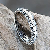 Featured review for Sterling silver band ring, Elephant Trek
