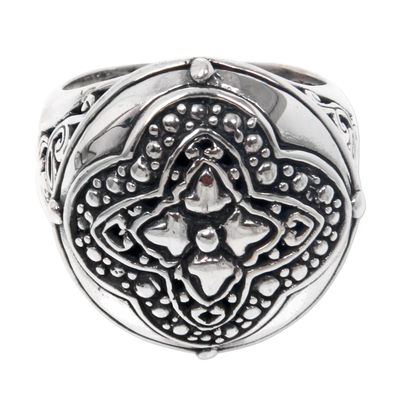 Sterling silver domed ring, 'Lotus Leaves' - Balinese Style Domed Cocktail Ring in Sterling Silver
