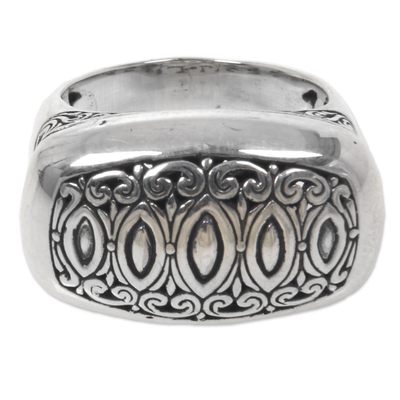 Sterling silver signet ring, 'Royal Geometric' - Artisan Crafted Sterling Silver Engraved Signet Ring