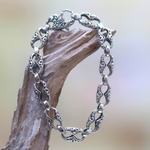 Sterling silver link bracelet, 'Fern Connection' - Hand Engraved Sterling Silver Link Bracelet from Bali