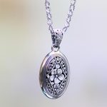 Sterling silver pendant necklace, 'Hibiscus Gate' - Sterling Silver Pendant necklace with Hibiscus Flower Motif