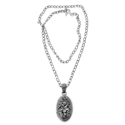 Sterling silver pendant necklace, 'Hibiscus Gate' - Sterling Silver Pendant necklace with Hibiscus Flower Motif