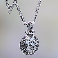 Sterling silver pendant necklace, 'River Stones' - Sterling Silver Necklace with Round Pendant from Bali