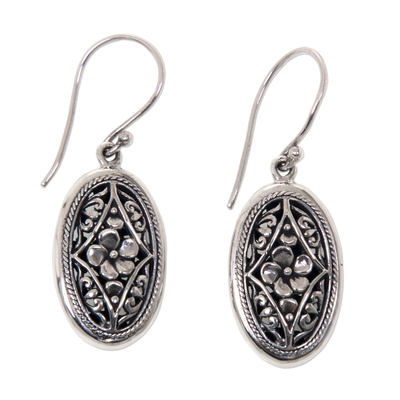 Sterling silver dangle earrings, 'Hibiscus Gate' - Sterling Silver Dangle Earrings with Hibiscus Flower Motif