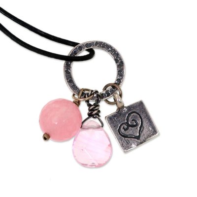 Rose quartz heart necklace, 'Inspiring Heart' - Silver Heart with Rose Quartz on Artisan Crafted Necklace