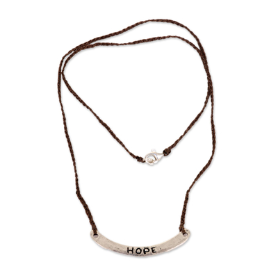 Sterling silver bar necklace, 'Hope in Brown' - Silver Hope Inspirational Jewelry Handmade Brown Necklace