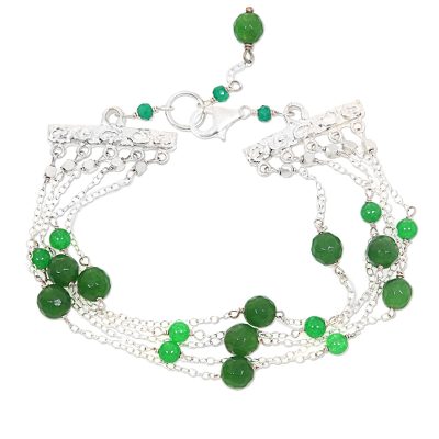 Quartz multi-strand station bracelet, 'Hijau' - Green Quartz Bead and Sterling Silver Multi-Strand Bracelet