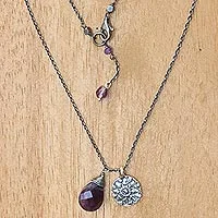 Amethyst flower necklace, 'Inspiring Lotus' - Sterling Silver Buddhism Flower Necklace with Amethyst