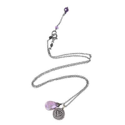 Amethyst heart necklace, 'Inspiring Heart' - Amethyst and 925 Sterling Silver Necklace Heart Jewelry