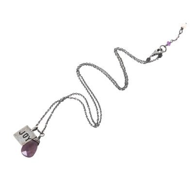 Amethyst and cultured pearl pendant necklace, 'Inspiring Joy' - 925 Silver Joy Inspirational Amethyst and Pearl Necklace