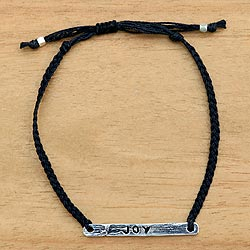 Stabarmband aus Sterlingsilber, „Joy in Black“ – inspirierendes Joy-Schmuckarmband mit 925er Silber