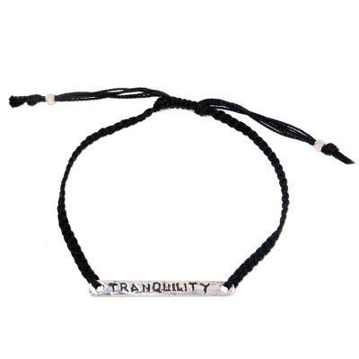 Sterling silver bar bracelet, 'Tranquility in Black' - Inspirational Hand Crafted Tranquility Silver Bar Bracelet