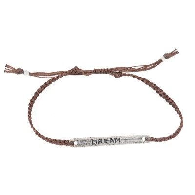 Sterling silver bar bracelet, 'Dream in Brown' - Brown Cord Wristband Bracelet with Sterling Silver Dream Bar