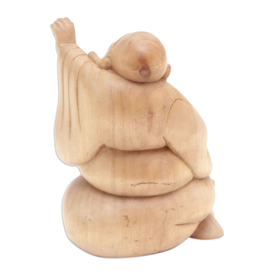 Escultura de madera, 'Buda feliz de la riqueza' - Estatuilla de Buda feliz de madera de cocodrilo tallada a mano de 6 pulgadas