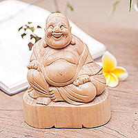 Wood sculpture, 'Buddha's Smile' - Fair Trade 6-in Handmade Wooden Sculpture of Smiling Buddha
