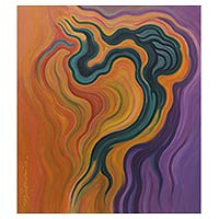'Aliran Pohon' - Pintura acrílica abstracta original firmada por el artista javanés