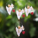 Wood ornaments, 'Celebrating Angels' (set of 4) - Set of Four Wooden Dancing Angel Ornaments with Hearts