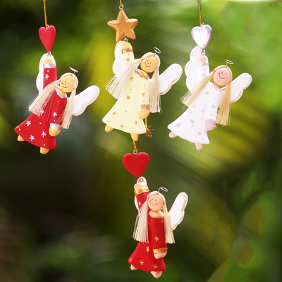 Wood ornaments, Dream Angels (set of 4)