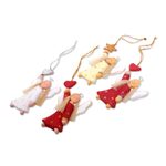 Wood ornaments, 'Dream Angels' (set of 4) - Artisan Crafted Set of 4 Wood Angel Ornaments from Bali