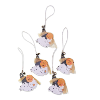 Artisan Crafted Wood Holiday Ornament Set of 5 Angels
