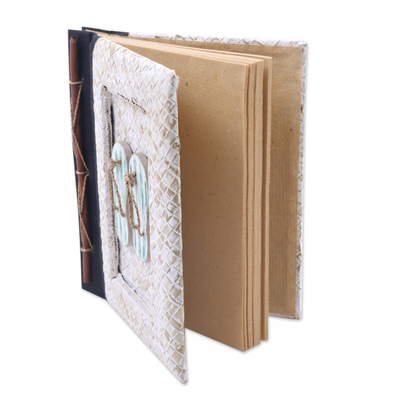 Natural fibers journal, 'The Path Is Green' - Balinese 50-page Rice Paper Journal with Natural Fiber Cover