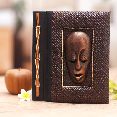 Natural fibers journal, 'Bronze Guardian' - 50-page Rice Paper Journal with Natural Fiber Cover