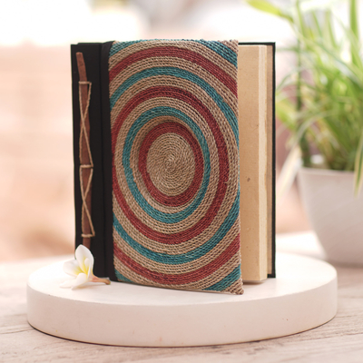 Natural fibers journal, 'Blue Bullseye' - 50-page Handmade Journal with Natural Fibers and Rice Paper