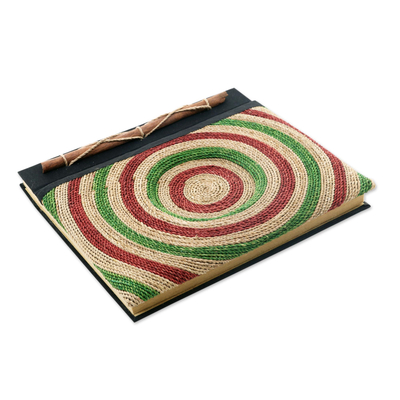 Natural fibers journal, 'Green Bullseye' - Artisan Crafted Journal with 50 Pages of Rice Paper