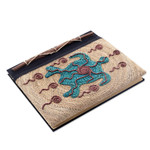 Natural fiber journal, 'Blue Turtle' - Handmade Natural Fiber Blank 50-pg Journal with Turtle Motif