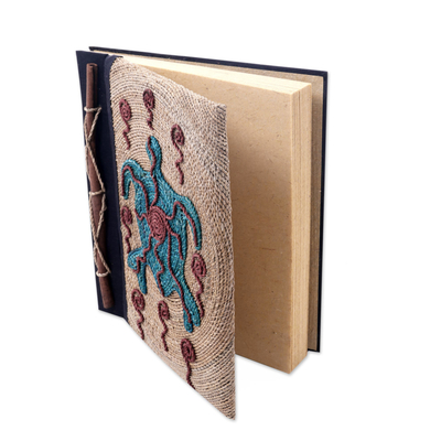 Tagebuch aus Naturfasern - Handgefertigtes 50-seitiges Blanko-Tagebuch aus Naturfasern mit Schildkrötenmotiv