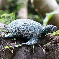 Artisan Crafted Bronze Turtle with Antique Finish,'Green Turtle'