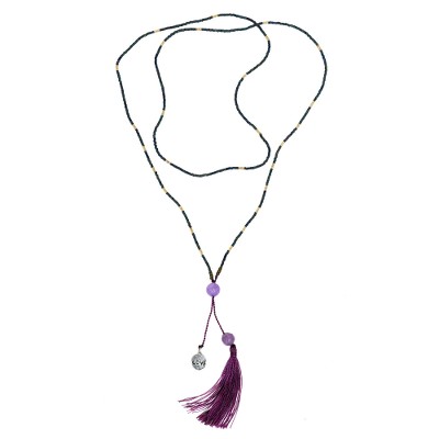 Amethyst beaded necklace, 'Love Message' - Inspirational Jewelry Artisan Crafted Amethyst Love Necklace