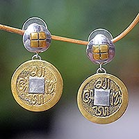 Pendientes colgantes de plata de ley - Pendientes colgantes de moneda de plata de ley 925 para mujer de Bali