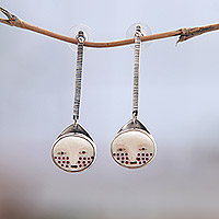 Cow bone drop earrings, 'Dangling Lombok' - Handmade Balinese Cow Bone Silver Dangle Earrings for Women