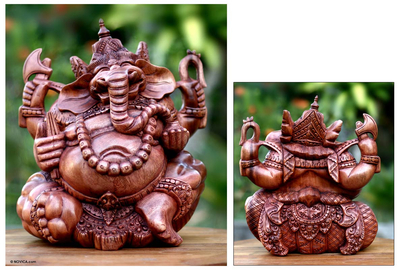 Wood sculpture, 'Ganesha' - Handcrafted Hindu Sculpture of Lord Ganesha