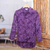 Rayon batik blouse, 'Purple Lily' - Womens 100% Rayon Hand Stamped Batik Long Sleeve Shirt with  (image 2c) thumbail