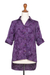 Rayon batik blouse, 'Purple Lily' - Womens 100% Rayon Hand Stamped Batik Long Sleeve Shirt with  (image 2f) thumbail