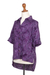 Rayon batik blouse, 'Purple Lily' - Hand Stamped Purple Floral Batik Rayon Shirt for Women (image 2g) thumbail