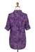 Rayon batik blouse, 'Purple Lily' - Hand Stamped Purple Floral Batik Rayon Shirt for Women (image 2h) thumbail