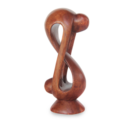 Wood statuette, 'Indivisible Love' - Indonesian Romantic Wood Sculpture