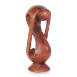Wood statuette, 'Indivisible Love' - Indonesian Romantic Wood Sculpture