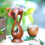 Wood statuette, 'Indivisible Love' - Indonesian Romantic Wood Sculpture