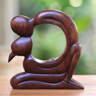 Wood statuette, 'Loving Tenderness' - Romantic Wood Sculpture