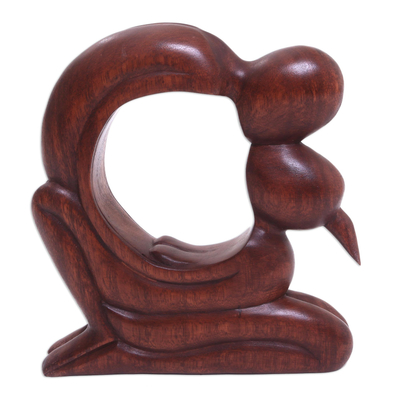 Wood statuette, 'Loving Tenderness' - Romantic Wood Sculpture