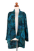 Rayon batik kimono jacket, 'Kenanga' - Long Sleeve Women's Rayon Jacket with Teal Floral Print (image 2d) thumbail