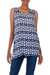 Rayon tank top, 'Candidasa Midnight' - Balinese Hand-stamped Blue and White Tank Top thumbail