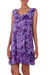 Rayon batik sundress, 'Purple Lily' - Short Rayon Sundress with Purple Floral Batik Pattern (image 2b) thumbail